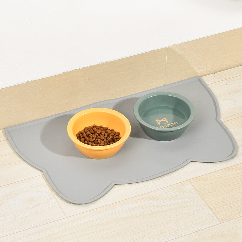 Gray silicone pet feeding mat for bowls